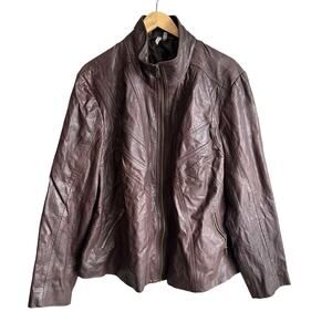 Caslon Brown 100% Genuine Leather Full Zip Jacket 20W